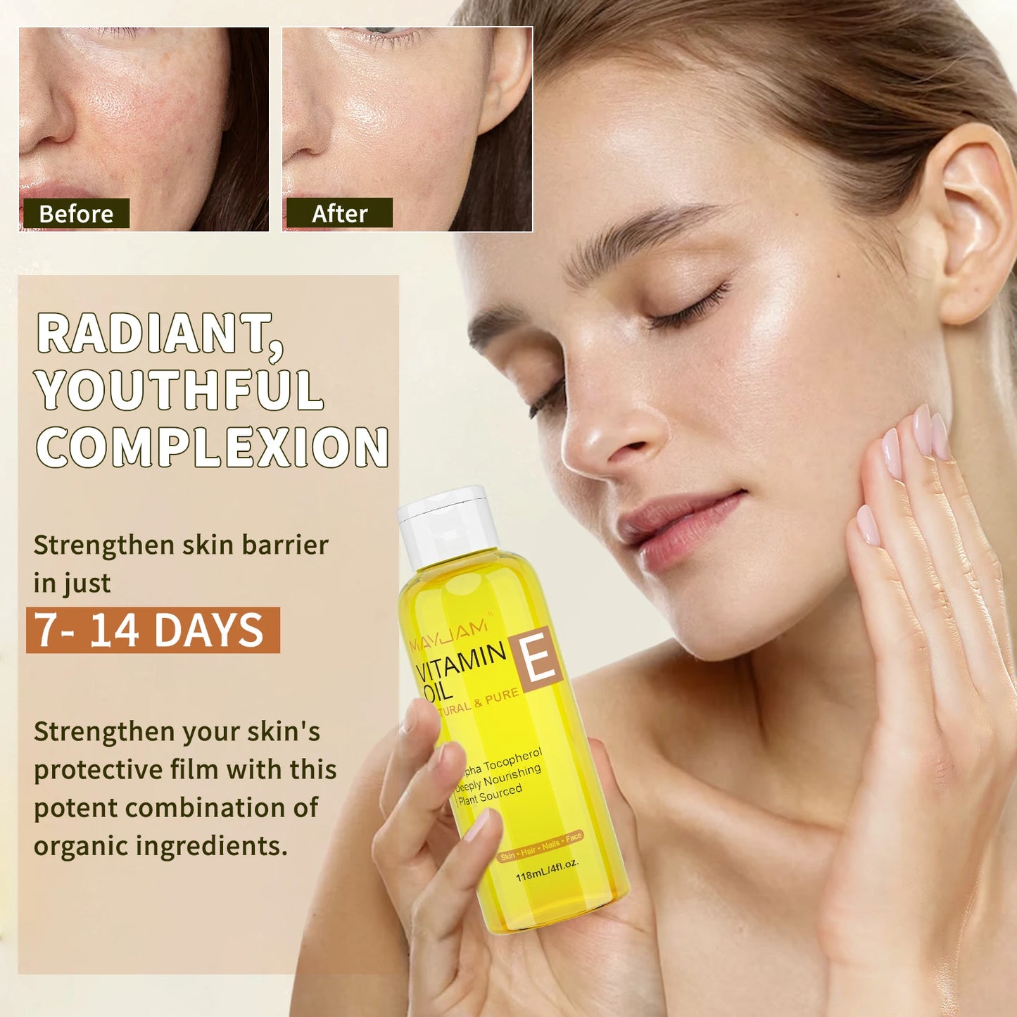 MAYJAM Aceite de vitamina E natural y puro Cuidado de la piel Hidratante Ilumina el tono de la piel 118 ml 236 ml Aceite para el cuidado de la cara