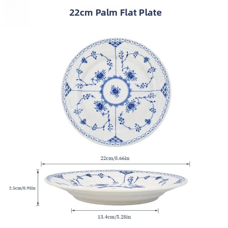 Juego de vajilla de porcelana blanca de Jingdezhen con diseño de hierba Tang azul y blanca, plato llano para uso doméstico, t...
