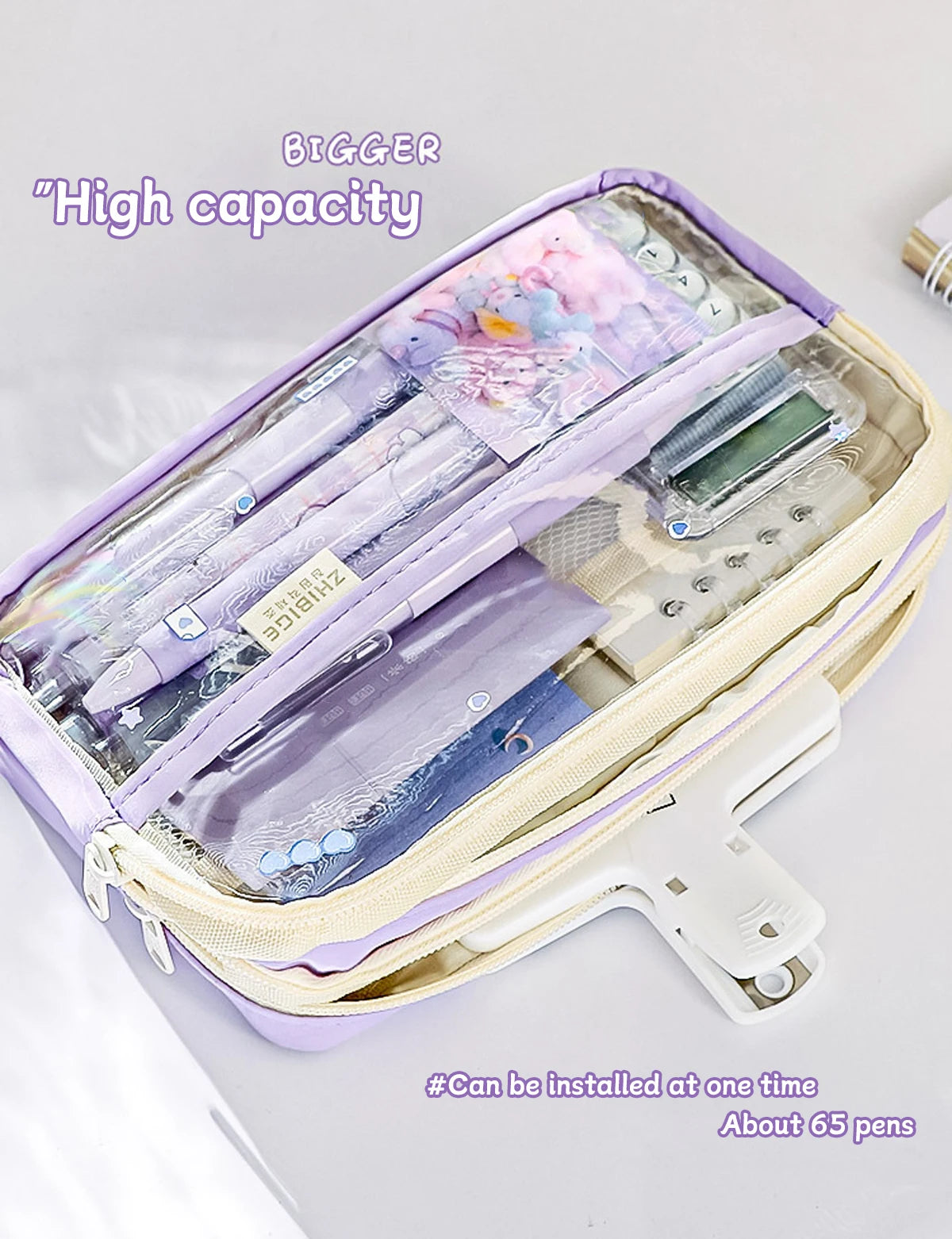 Bolsa de lápices transparente de cuatro capas, bolsa de papelería para estudiantes, bolsa de almacenamiento de gran capacidad, suministros de oficina escolar, papelería, 1Pc