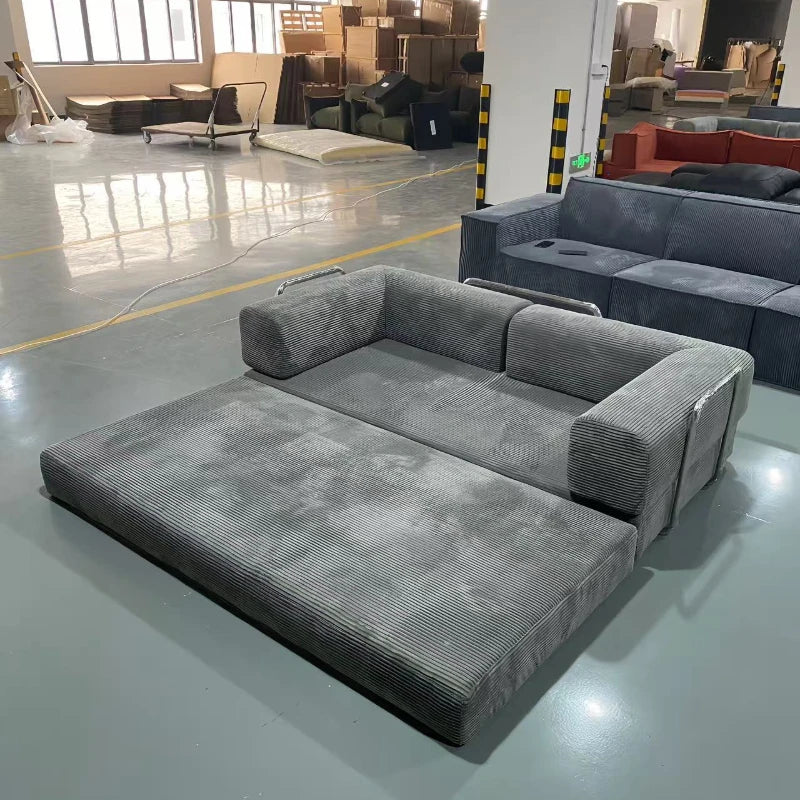m Sofá italiano minimalista retro de pana de alta gama para sala de estar, sofá cama comprimido, transporte aéreo lavable m