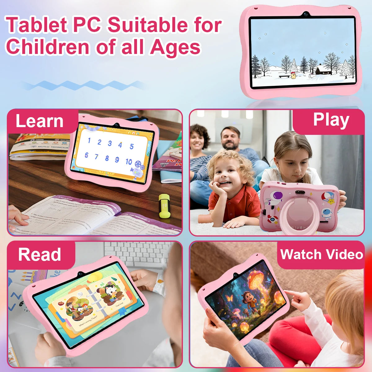 Tablet Android 15 para Niños, 6000mAh, Octa-core, 7 Pulgadas, 4GB RAM, 64GB ROM, WiFi, BT, con Funda Protectora y Lápiz Óptico, Regalo para Niños