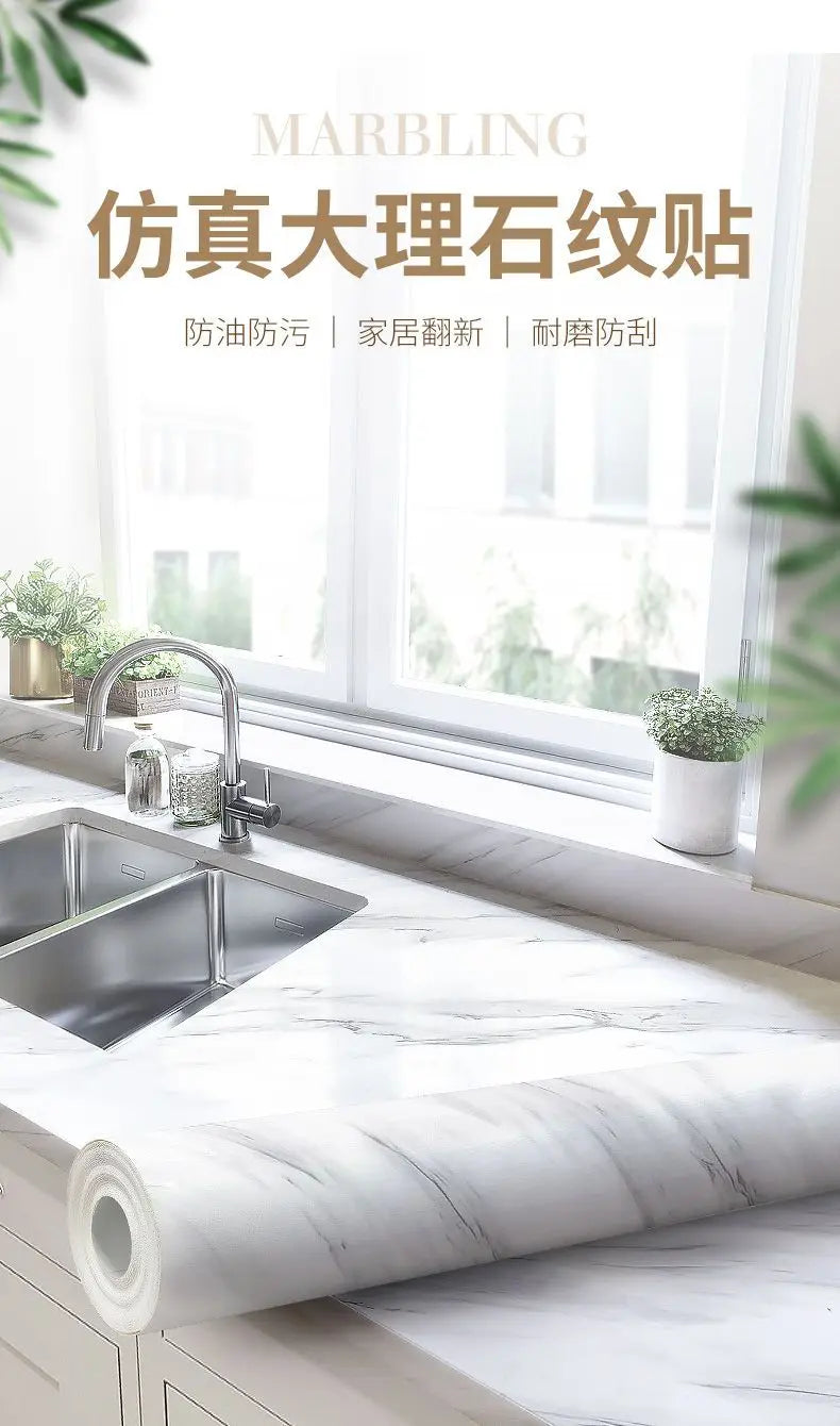 Papel tapiz adhesivo de pared de 80cm de ancho, lámina impermeable a prueba de aceite, pegatina decorativa de mármol, papel decorativo para renovación de baño y cocina