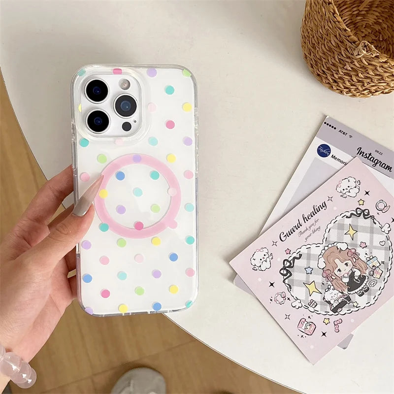 Funda de teléfono magnética Simple de lunares para iPhone 16 Pro 15 14 Pro Max 15 funda Promax con soporte Magsafe fundas bonitas a prueba de golpes