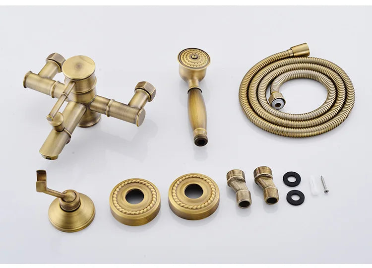 Grifo de ducha de baño antiguo, mezclador de bañera caliente y fría, grifo de grúa, montaje en pared, Material de latón, juego de baño de Bambú