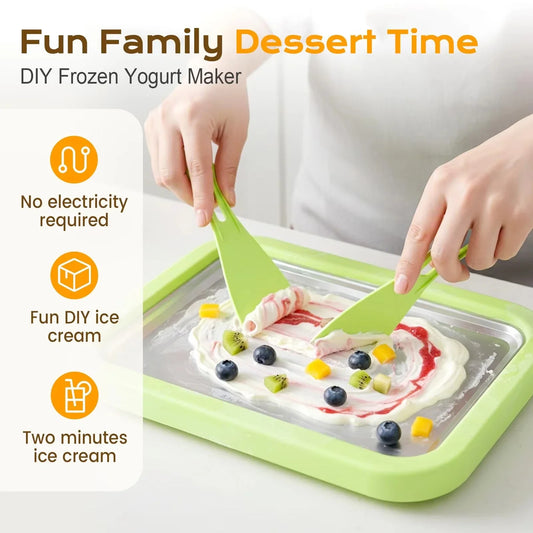 Máquina para hacer helados DIY, máquina para hacer yogur, helado casero para sorbete de crema para niños, máquina para hacer helados enrollados para el hogar con 2 espátulas
