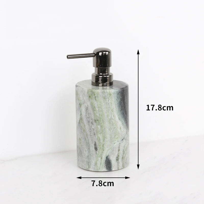 Juego de baño de mármol Natural verde esmeralda, jabonera de lujo, hisopos de algodón, tarro, difusor de caña, bandeja de tocador, accesorios de baño