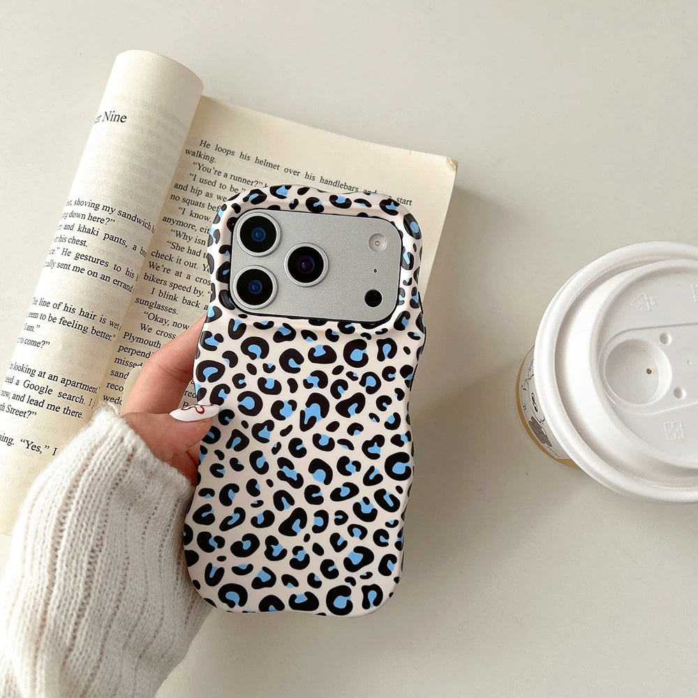 Funda protectora de lujo 2 en 1 con estampado de leopardo degradado a prueba de golpes para IPhone 13 14 15 16 17 Pro Max Wave Edge contraportada