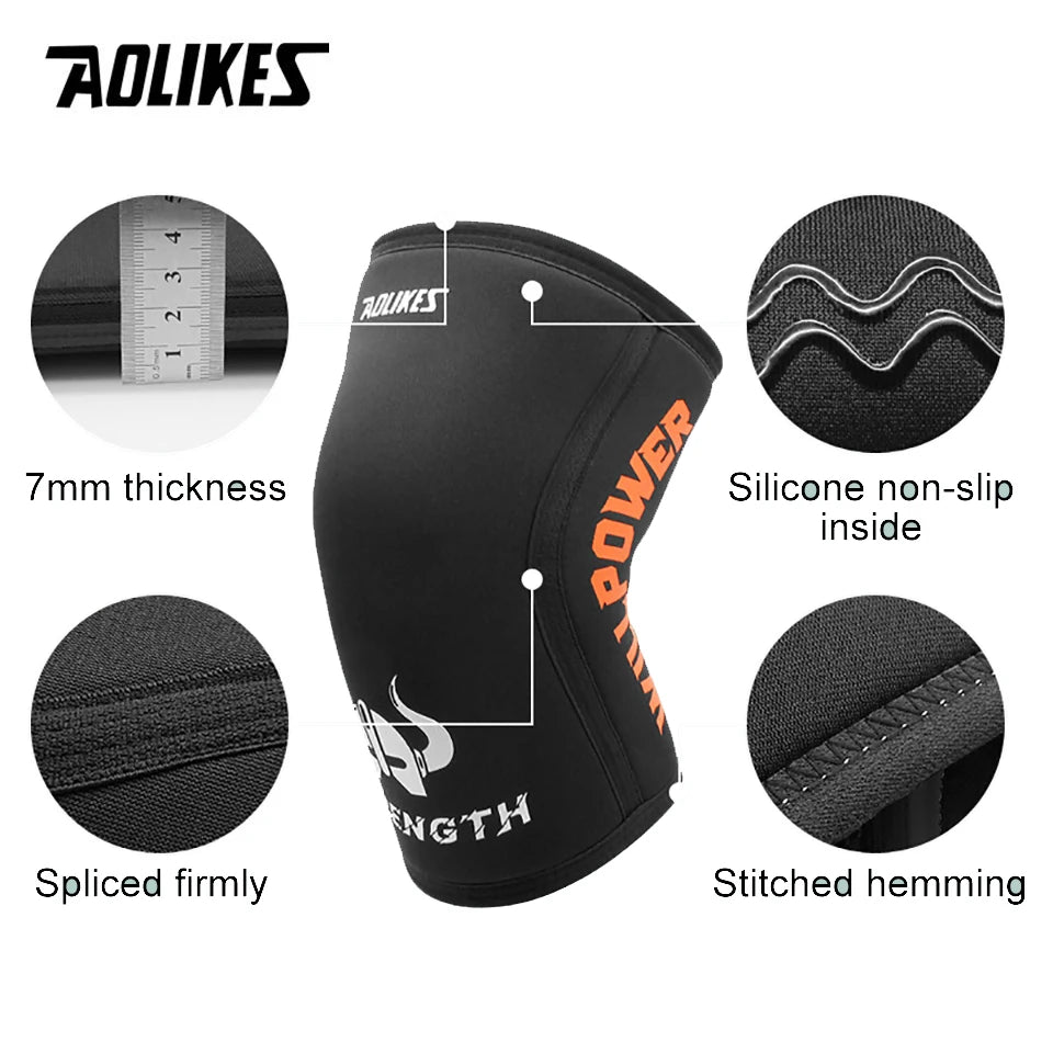 AOLIKES 1 par de rodilleras deportivas de neopreno de 7mm, rodilleras de compresión para levantamiento de pesas, rodilleras de entrenamiento para Crossfit presurizadas, soporte para mujeres y hombres