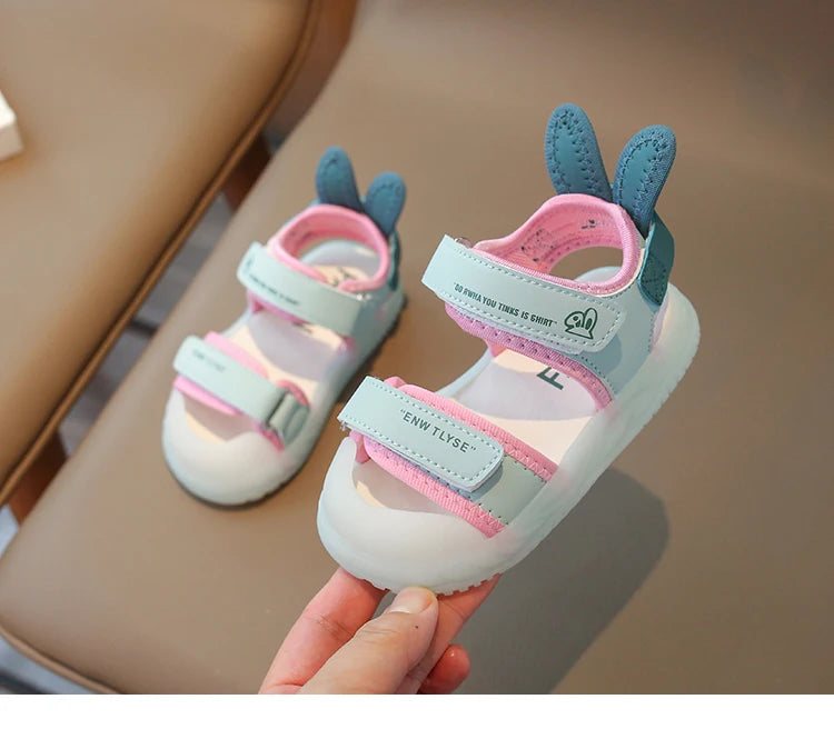 Sandalias de dibujos animados para niños y niñas, zapatos de playa suaves, informales, antideslizantes, color rosa verdoso, de 2 a 12 años