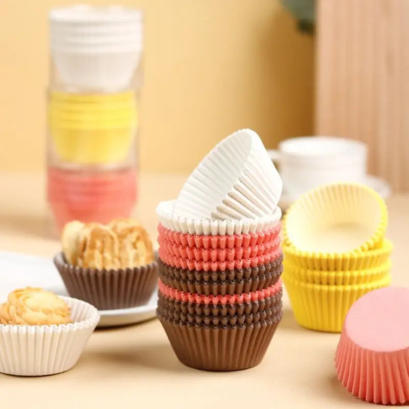 100 Uds. Tazas desechables para muffins, moldes para tarta de huevo, tazas para magdalenas resistentes al calor, revestimientos de papel grueso para magdalenas, moldes para tarta, herramientas para hornear