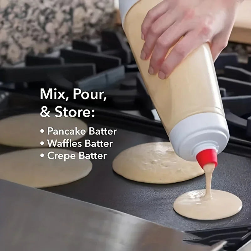Botella mezcladora de masa para panqueques con bola mezcladora y batidor de alambre para panqueques, cupcakes, muffins, crepes y más con calidad de restaurante