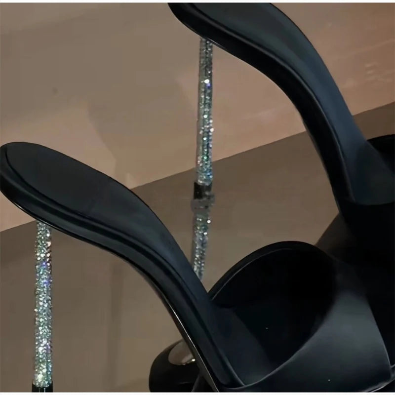Nuevas Sandalias de Tacón Alto con Cristales, Elegantes Zapatos de Vestir de Verano con Punta en Pico y Tacón de Aguja, Decorados con Pedrería para Mujer