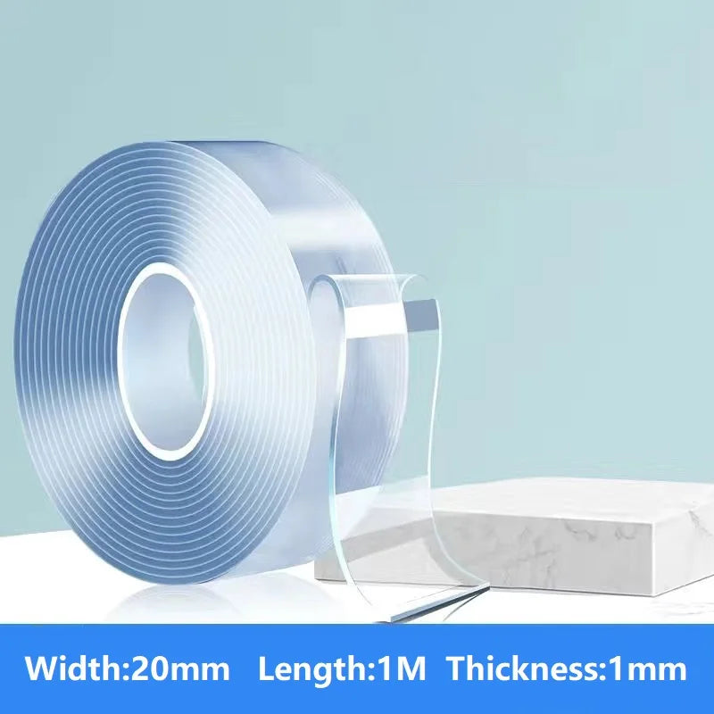 Cinta de doble cara de 1/3/5M, acrílico transparente, reutilizable, impermeable, adhesivo sin rastro, Gadget Cinta Doble Cara Nano