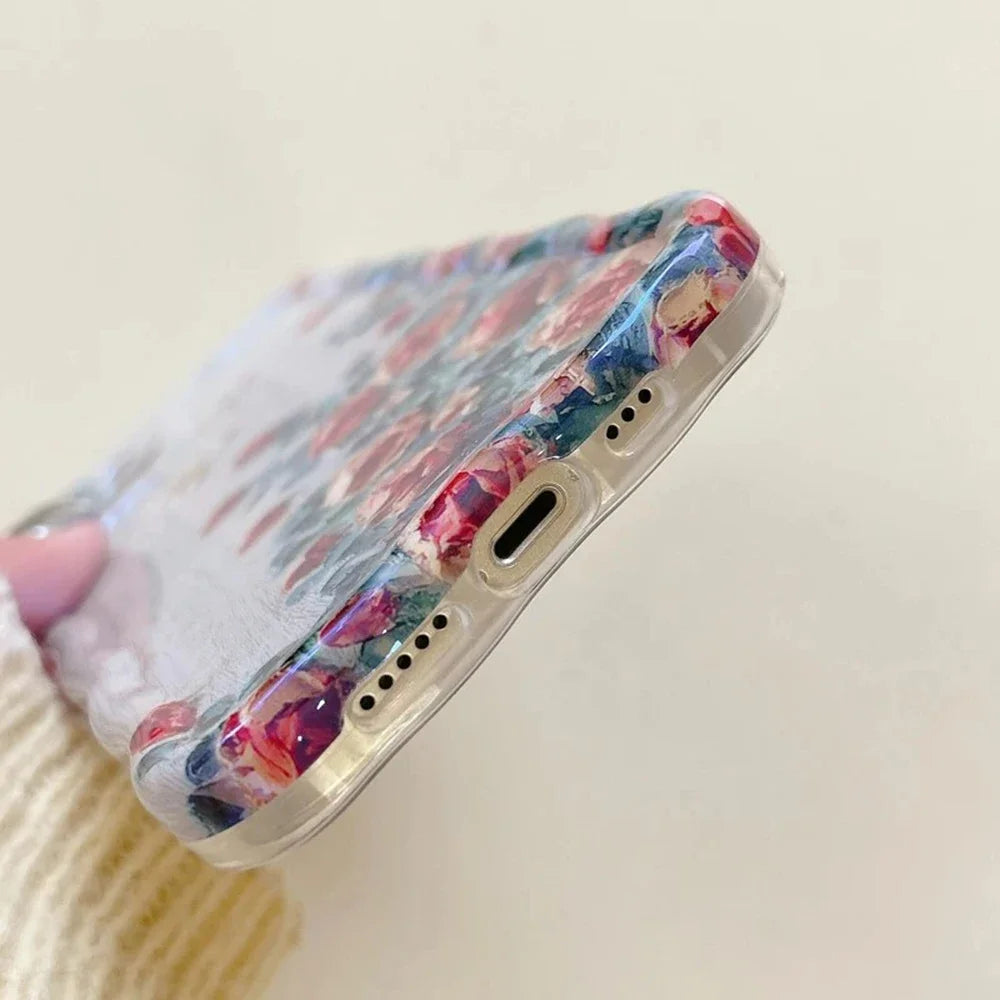Funda de teléfono con pintura al óleo Retro para iPhone 13, 14, 15, 16 Pro Max 12, 11, funda de silicona a prueba de golpes con estampado de flores de lujo, decoración artística