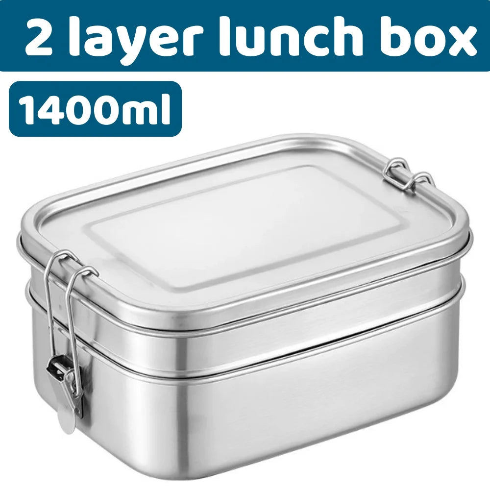 Lonchera de Acero Inoxidable 304, Hermética y a Prueba de Fugas, Bento Box de 1/2 Capas, Contenedores para Almacenamiento de Alimentos con Cierre para Adultos