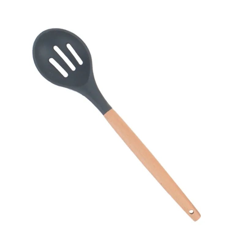 Utensilios de cocina de silicona con mango multifunción de madera, espátula antiadherente, cucharón, batidor de huevos, pala, rosa, nuevo
