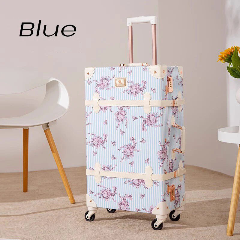 Nuevo Set de Maletas de Viaje Vintage para Mujer, Bolso de Mano, Maleta con Ruedas Universales, Diseño Floral Moderno, 20/22/24/26 Pulgadas