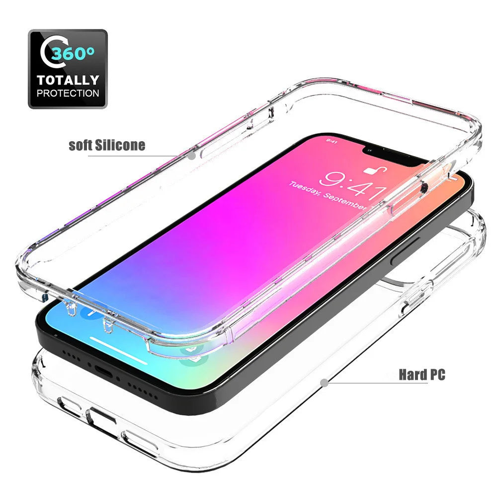 Funda protectora transparente frontal y trasera de cuerpo completo 360 para iPhone 17 16 15 12 13 14 11 Pro XS Max 7 8 Plus, funda trasera dura suave