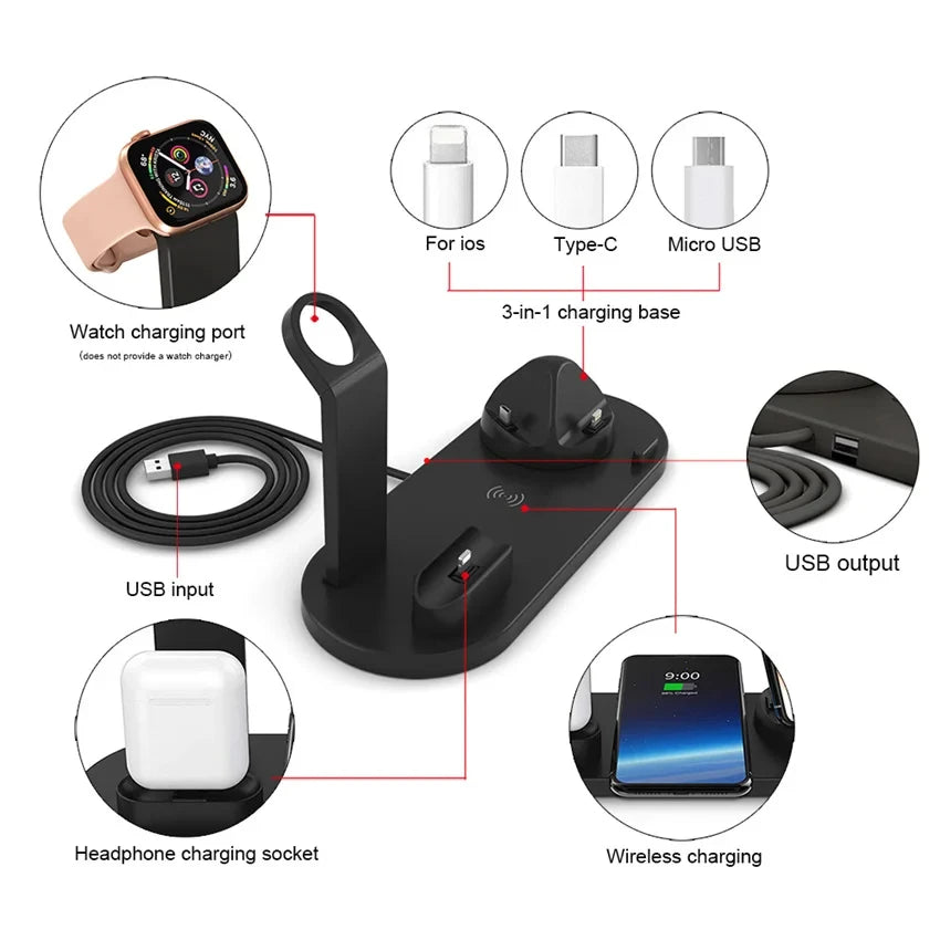 Estación de carga inalámbrica universal para iPhone17 16, 15, 14, 13, 12, 11 Pro Max/Pro/Mini/Plus y para AirPods Pro 2 - Carga rápida