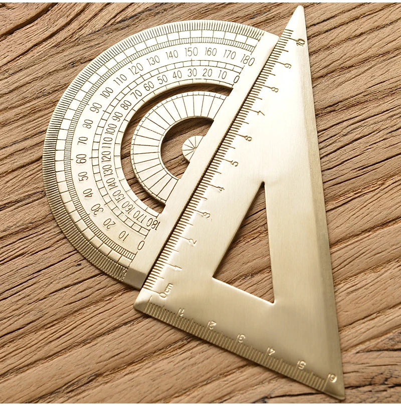 Reglas rectas de latón Retro, regla triangular de Metal de centímetros y pulgadas, transportador, herramienta de medición de papelería, suministros escolares y de oficina