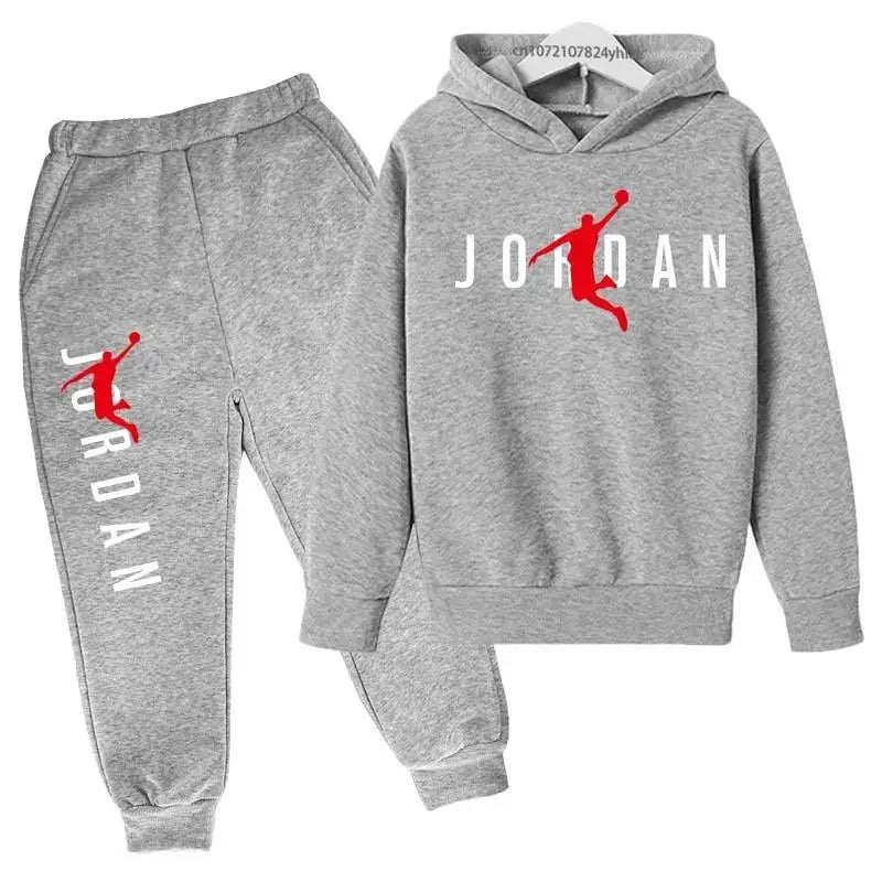Traje de baloncesto con capucha informal para niños, chaqueta de dos piezas con capucha para primavera y otoño, traje deportivo para exteriores para niños y niñas