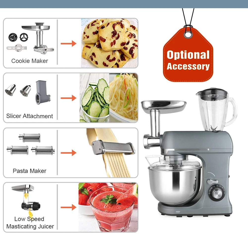 Batidora de Pedestal Multifuncional de 7L y 1300W, Batidora Eléctrica de Alimentos con Licuadora de 1.5L y Picadora de Carne, Suministro de Fábrica