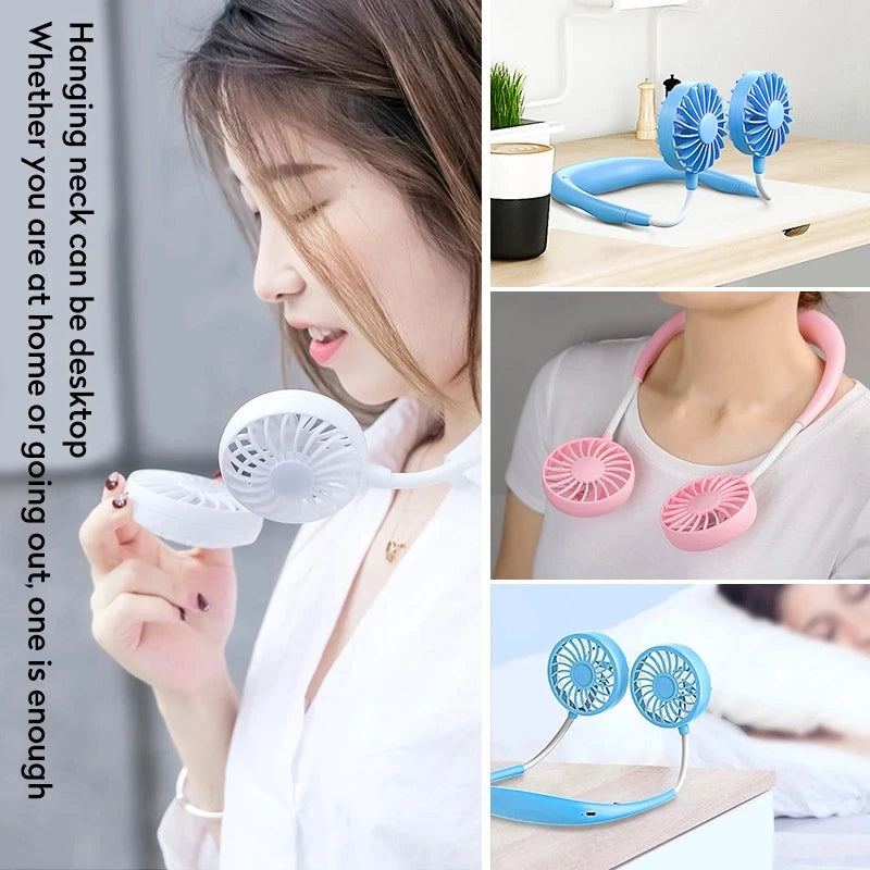 Ventilador portátil con USB para el hogar y la Oficina, miniventilador de cuello con manos libres, colgante, recargable, con 3 velocidades, ajustable