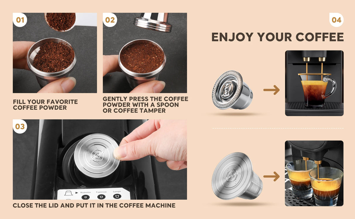 Cápsulas de café reutilizables de acero inoxidable compatibles con cápsulas de café recargables L'OR Barista LM8012 Metal L'or Espresso Pods