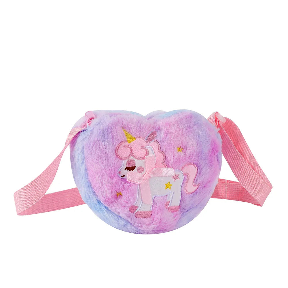 Lindo unicornio para niñas, bolso de hombro con cremallera de corazón de felpa, bolso de mensajero, monedero, cartera, bolso cruzado, regalo para niños, Mochila pequeña