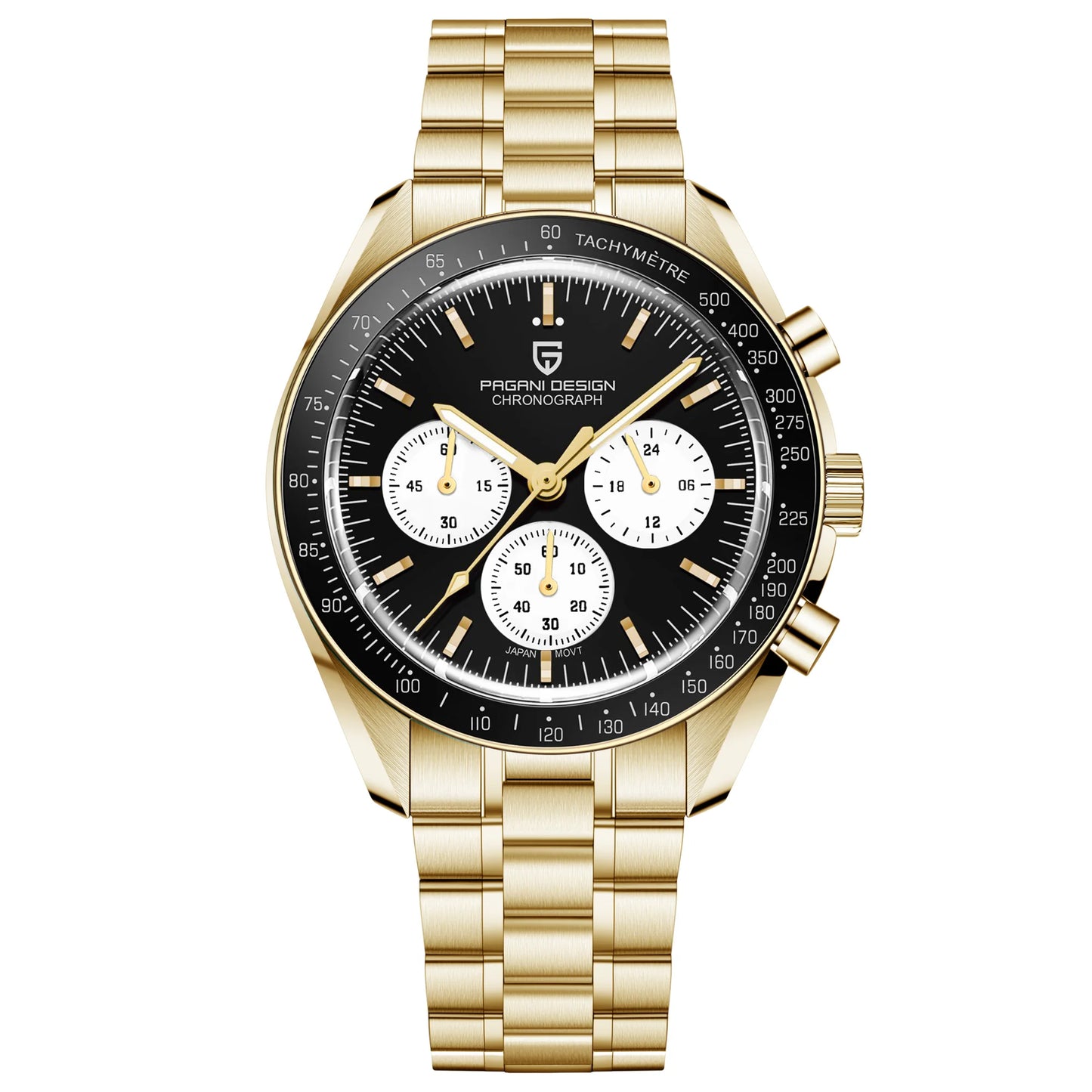 Relojes PAGANI DESIGN Moon para hombre, reloj de cuarzo de lujo dorado, cronógrafo deportivo, zafiro AR, resistente al agua, luminoso, regalo para hombre