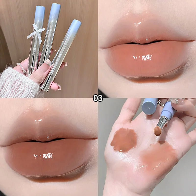 Brillo Labial con Esencia Acuosa de Espejo, Larga Duración, No Pegajoso, Voluminizador, Brillo Labial Líquido, Esmalte Labial en Gel, Maquillaje Hidratante, Tinte Labial