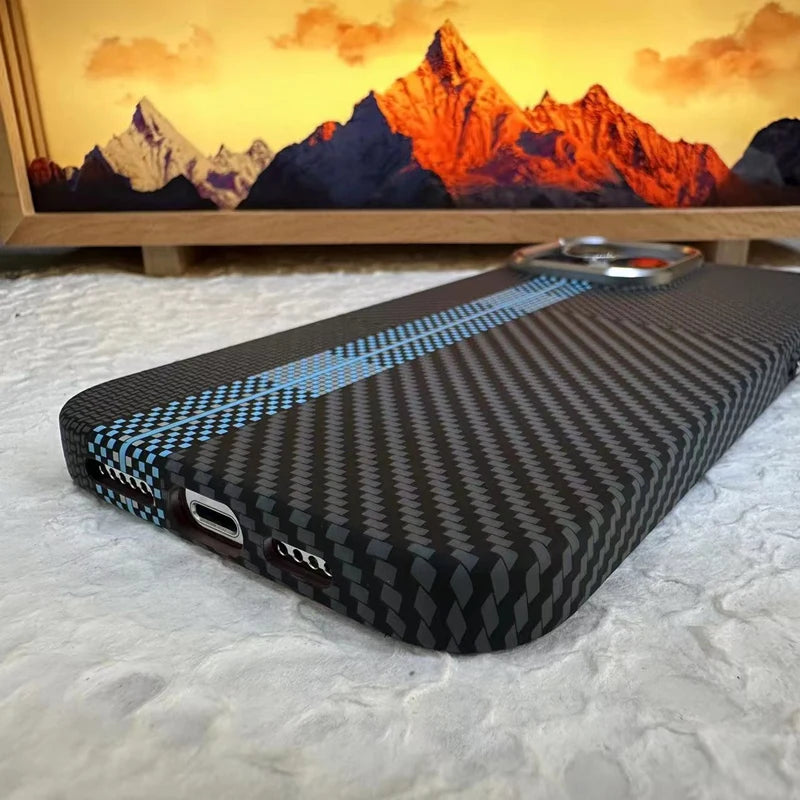 Funda Magnética con Textura de Fibra de Carbono para iPhone 17, 17 Pro Max, 16 Pro, 15, 14, 13, Ultrafina, con Lente de Aleación, Carga Inalámbrica, Carcasa Rígida