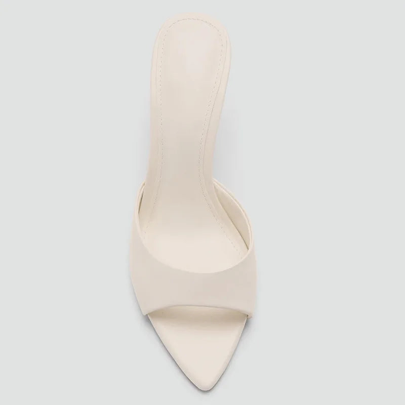 Sandalias de Tacón de Cuero Suave de Diseñador para Mujer, Sandalias Elegantes y Cómodas con Punta Puntiaguda y Tacón Delgado para Verano