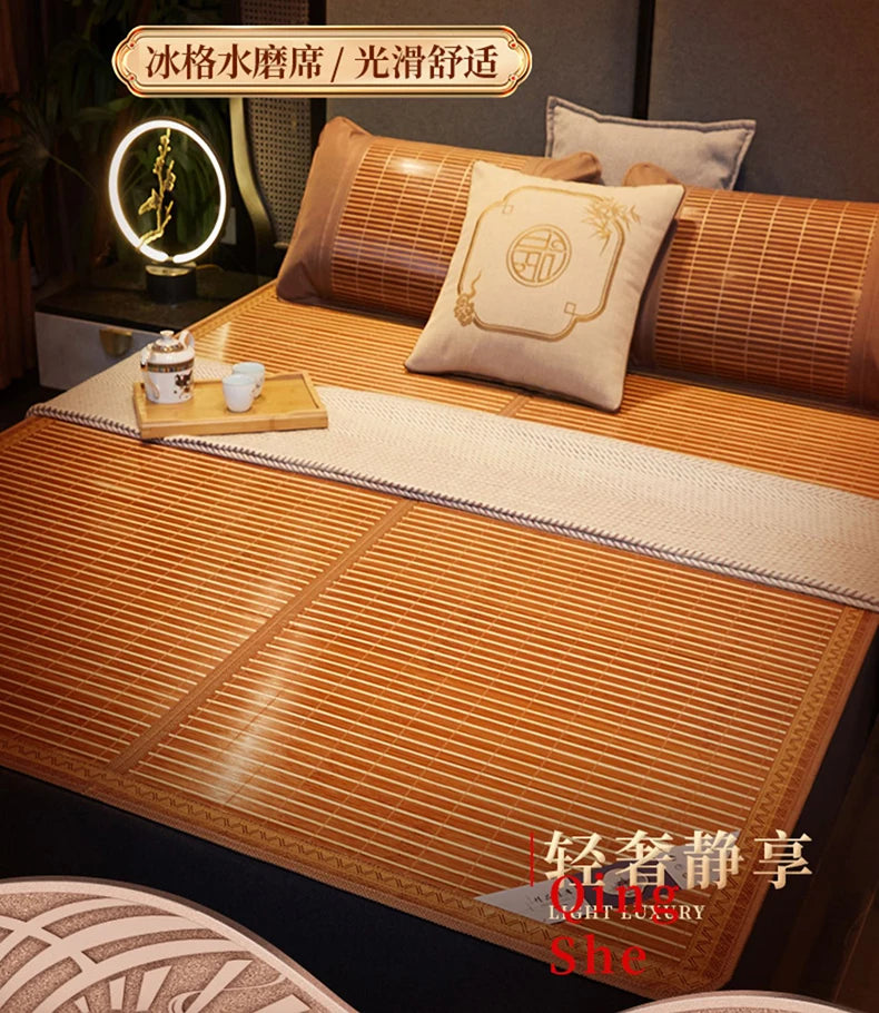 Estera para balcón, estera de bambú, cama doble de doble cara para el hogar, estera plegable de seda helada, cama individual para dormitorio de estudiantes