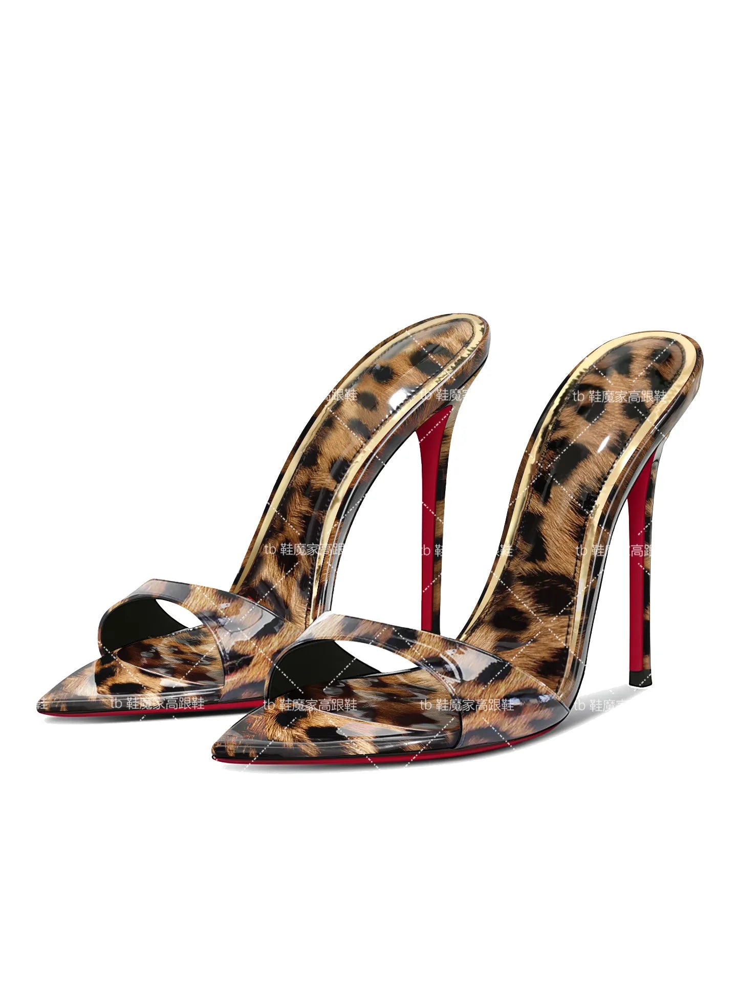 Yuejinlong 2026 New Leopard Print Pointed Toe Stiletto Mules Sexy High Heels Open Toe Elegant Slide Sandals Ladies Shoes