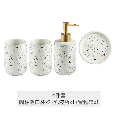 Dispensadores de jabón portátiles de cerámica, botella de líquido para lavar las manos, botella de loción con patrón de terrazo, botella de jabón, dispensadores de jabón para Baño