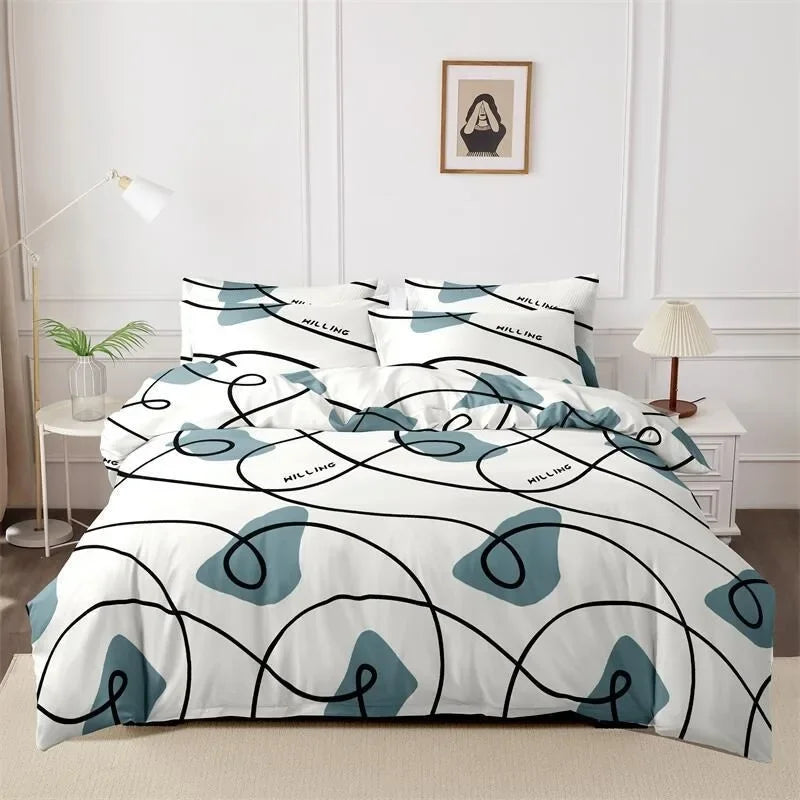 Funda nórdica cepillada estampada, funda de almohada, juego de tres piezas, funda de cama de tela respetuosa con la piel de alta calidad (sin sábana), 3 uds.