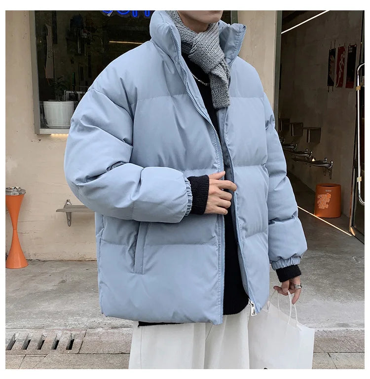 Ropa de calle Harajuku abrigo de invierno cálido para hombre Parka informal de Color sólido con cuello levantado chaqueta de invierno de gran tamaño para mujer