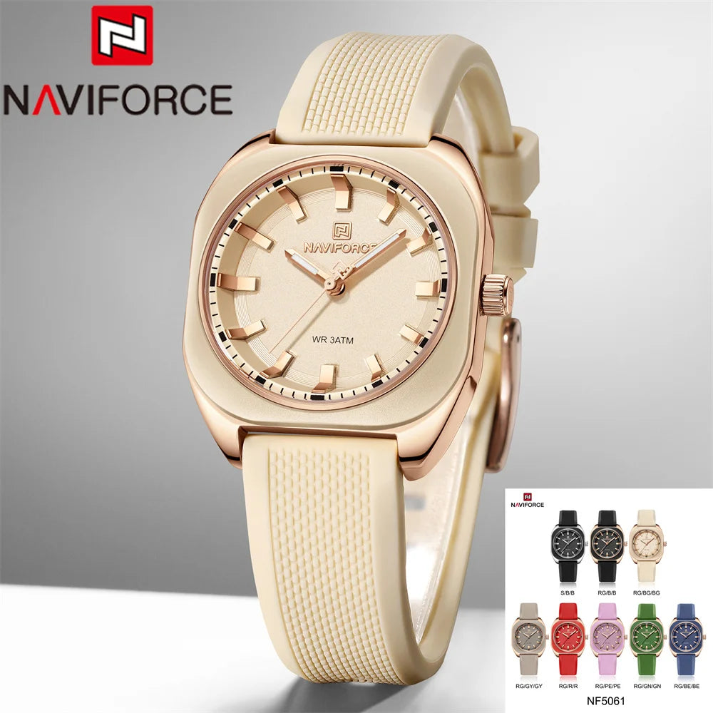 NAVIFORCE, reloj para mujer, marca superior, moda de lujo, reloj de pulsera Original para mujer y niña, pulsera de goma de silicona, reloj informal para mujer 5061