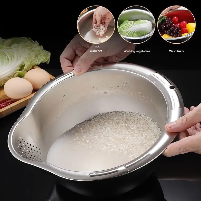 Cuenco colador de arroz de acero inoxidable, colador de arroz, colador de frutas y verduras, utensilios de cocina