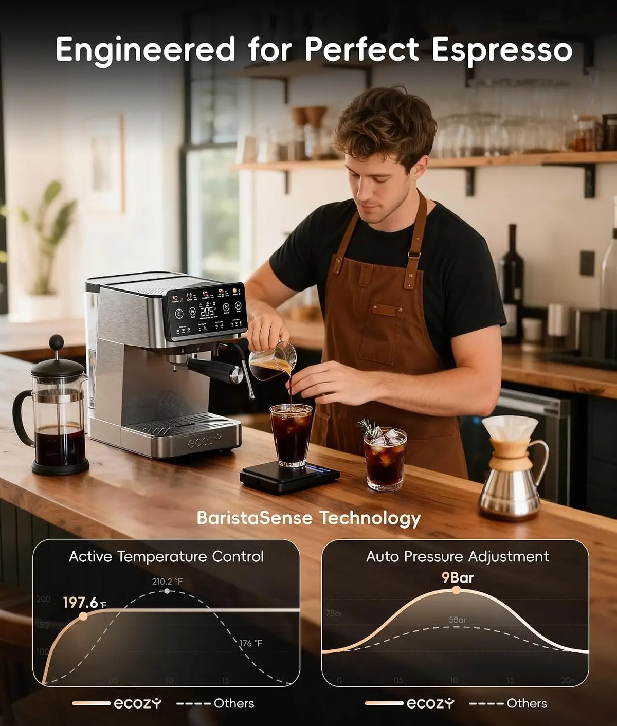 Máquina de café expreso 4 en 1 y cafetera combinada con espumador de leche, en promoción de gran venta |   Cold Brew y Over Ice, Interacti