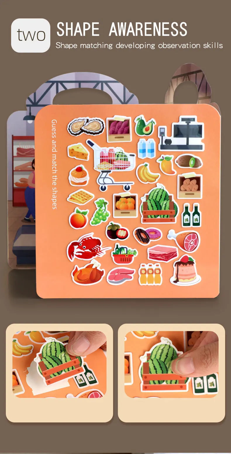 1 libro de pegatinas de gelatina, libro silencioso, diversión DIY para pegatinas de escena para niños, libro de pegatinas de rompecabezas de pasta repetidamente