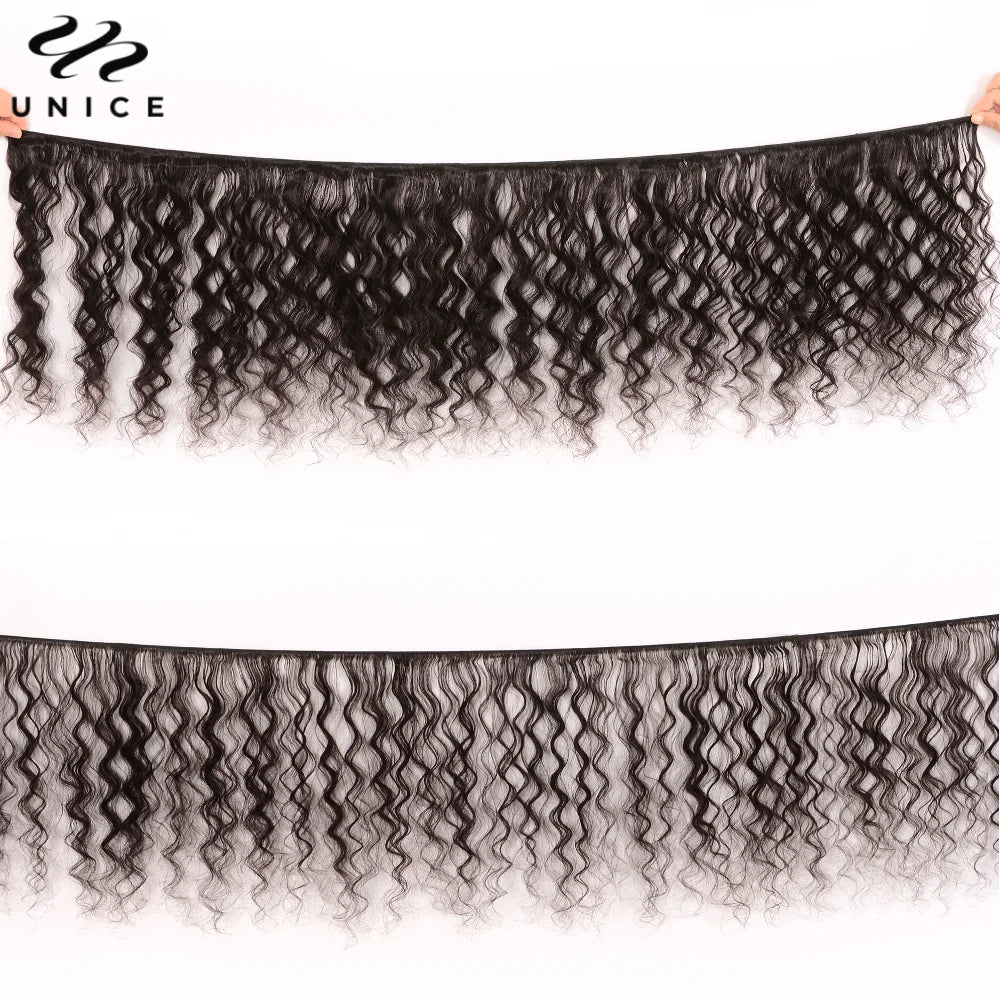 Extensiones de Cabello Natural Unice Hair, Ondulado Profundo, 1/3/4 Piezas, Color Natural, 100% Cabello Humano, Extensiones para Coser, Tejidos Rápidos