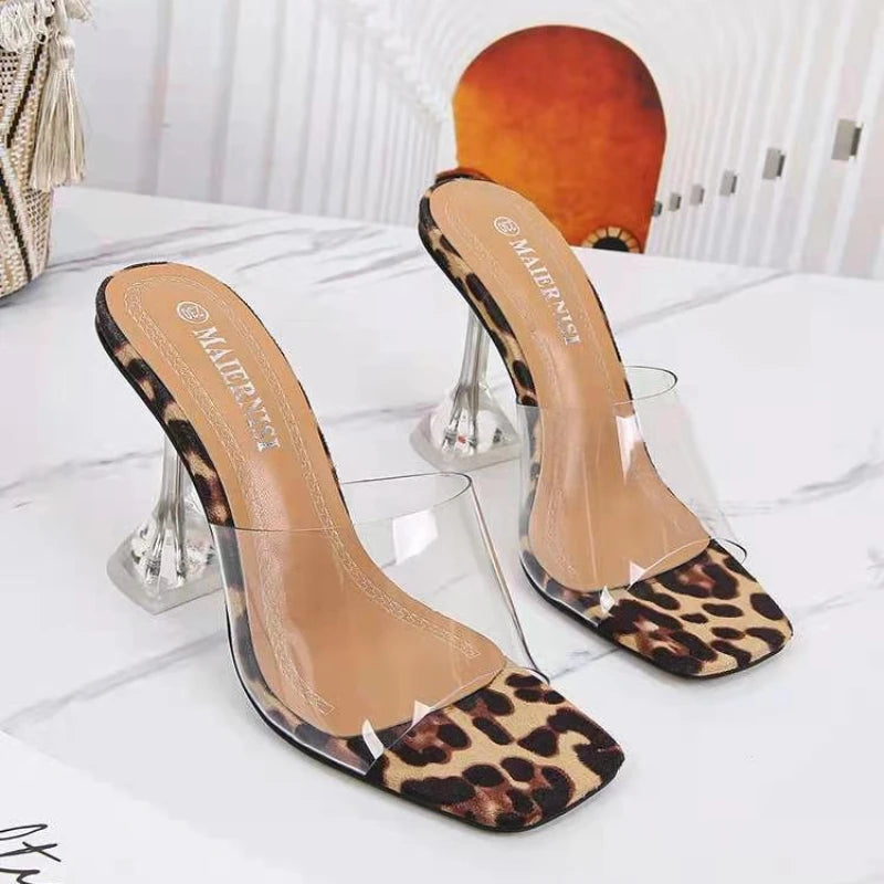 Tacones finos, zapatos femeninos con cabeza cuadrada, zapatillas para mujer, mulas bajas y poco profundas, chanclas de lujo para mujer, nuevas sandalias de moda de diseñador para mujer