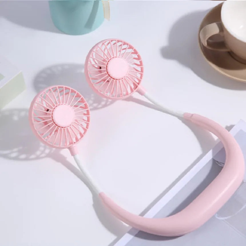 Ventilador portátil con USB para el hogar y la Oficina, miniventilador de cuello con manos libres, colgante, recargable, con 3 velocidades, ajustable