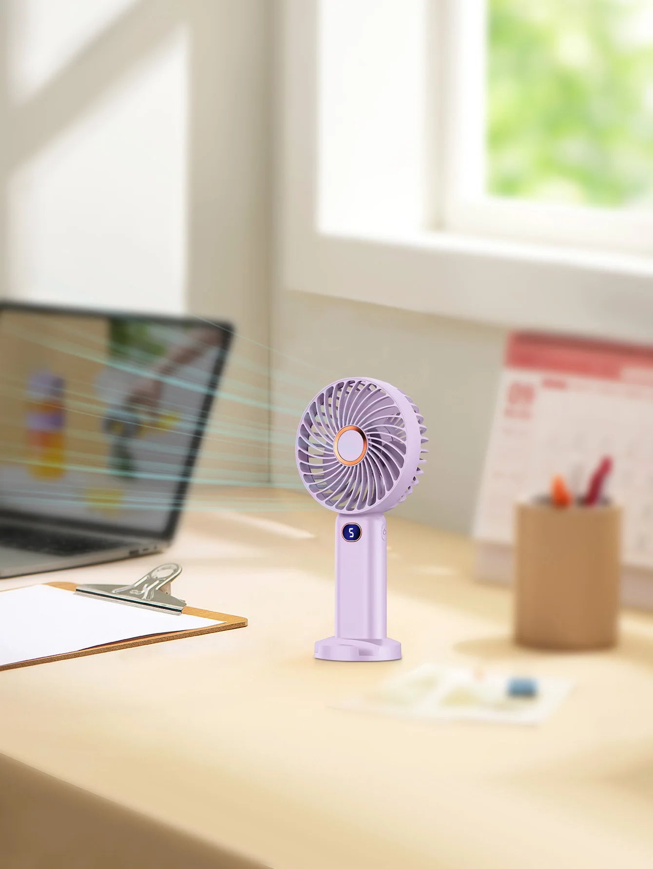 Ventilador portátil de mano, miniventilador recargable por USB, pantalla Digital, ajuste de 5 velocidades, adecuado para viajes, exteriores, oficina y hogar