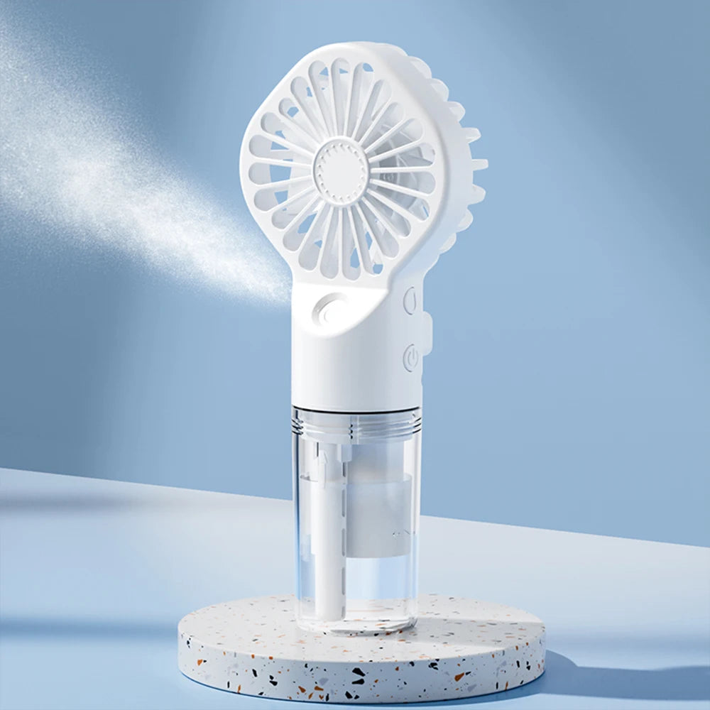 Ventilador de Mano Portátil con Rociador de Agua, Mini Ventilador USB Recargable, Humidificador, 4 Velocidades, Viento Potente, Ventilador Personal para Exteriores
