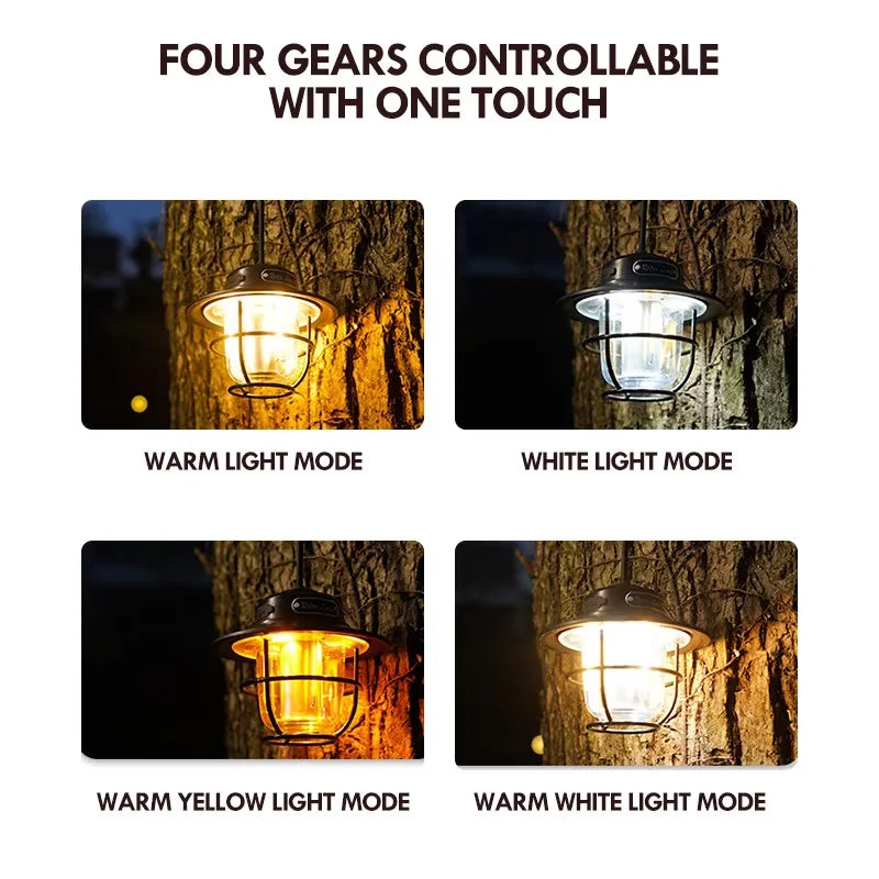 Lámpara LED para acampar, lámpara colgante Retro, luz portátil con atenuación continua para acampar, linterna de luz recargable impermeable para exteriores