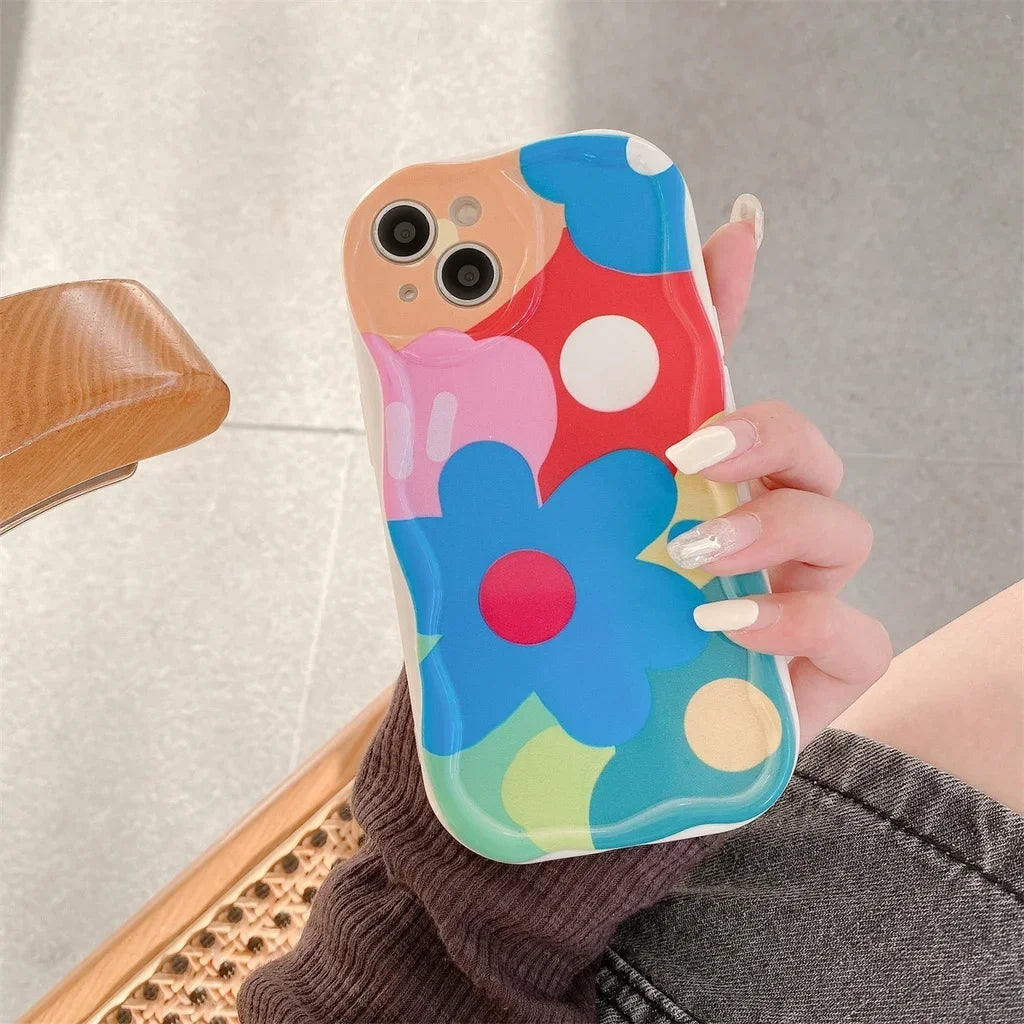 Funda de teléfono para OPPO Realme C53 C55 C11 2021 C33 C31 C35 C21Y C25Y C20 C21 C12 C15 C25 C30 C30S C25S 5 5i 5s 6i cubierta ondulada de flores