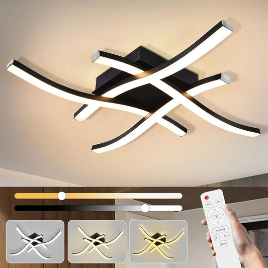 Lámpara de techo LED moderna cálida/fría/3 colores/regadable para el hogar balcón pasillo dormitorio comedor ondas Panel de luz de diseño curvo